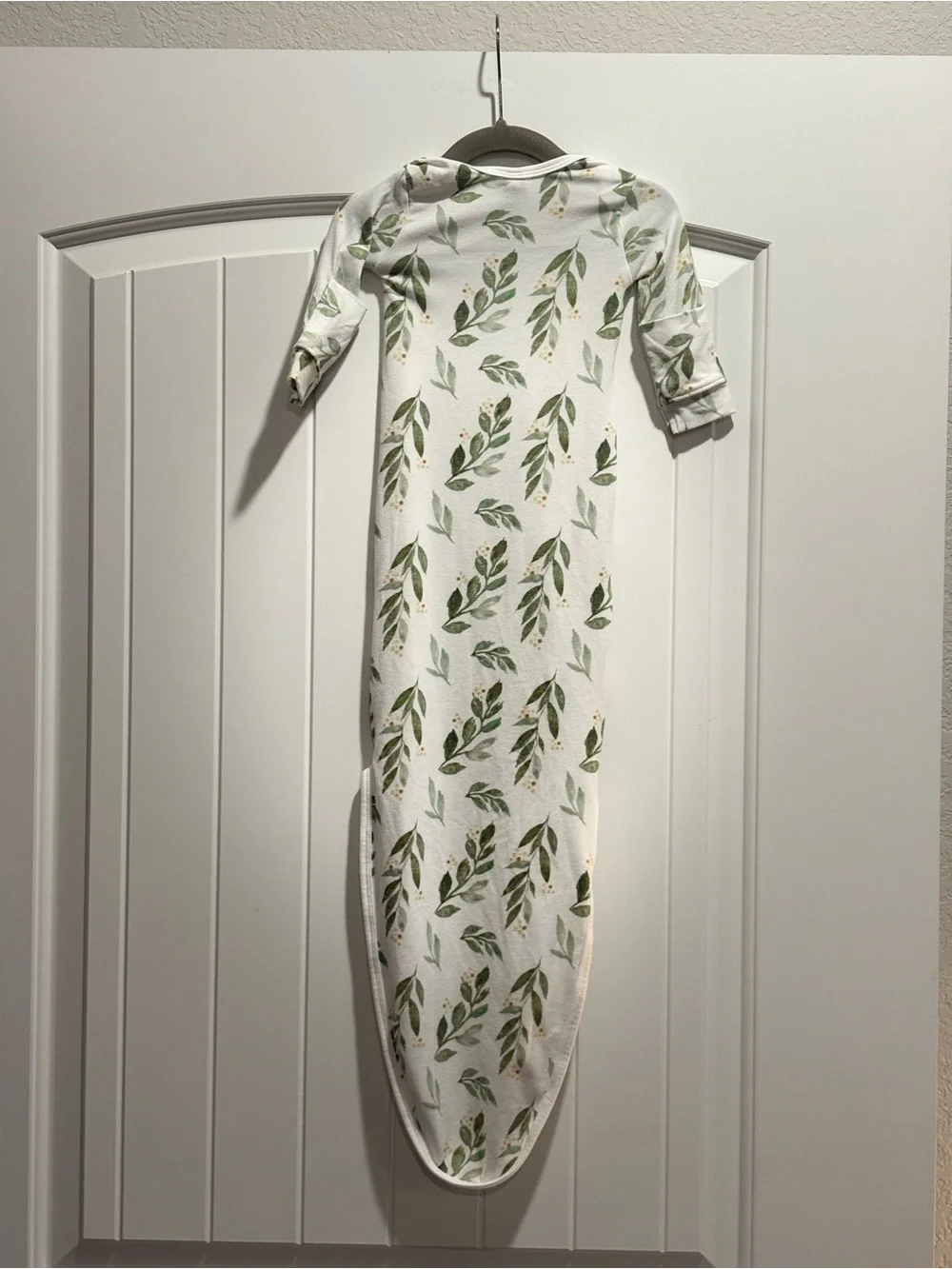 Copper Pearl Botanical Knotted Newborn Gown Green Leaf Print
